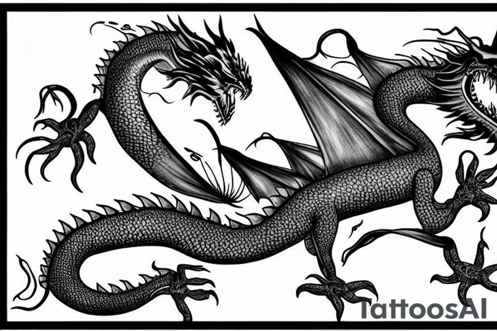 underwater dragon with a long tail, fins and wings tattoo idea