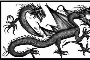 underwater dragon with a long tail, fins and wings tattoo idea
