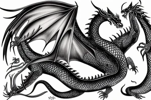 underwater dragon with a long tail, fins and wings tattoo idea