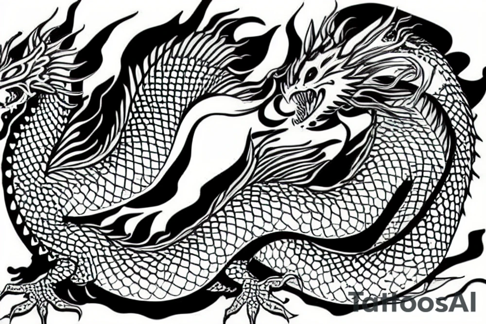 underwater dragon with a long tail, fins and wings tattoo idea