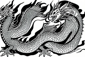 underwater dragon with a long tail, fins and wings tattoo idea