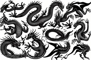 underwater dragon with a long tail, fins and wings tattoo idea