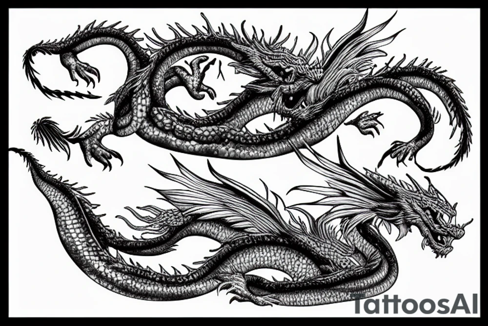 underwater dragon with a long tail, fins and wings tattoo idea