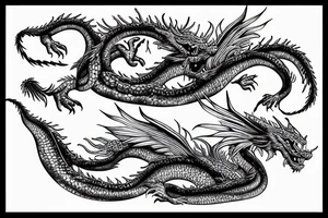 underwater dragon with a long tail, fins and wings tattoo idea
