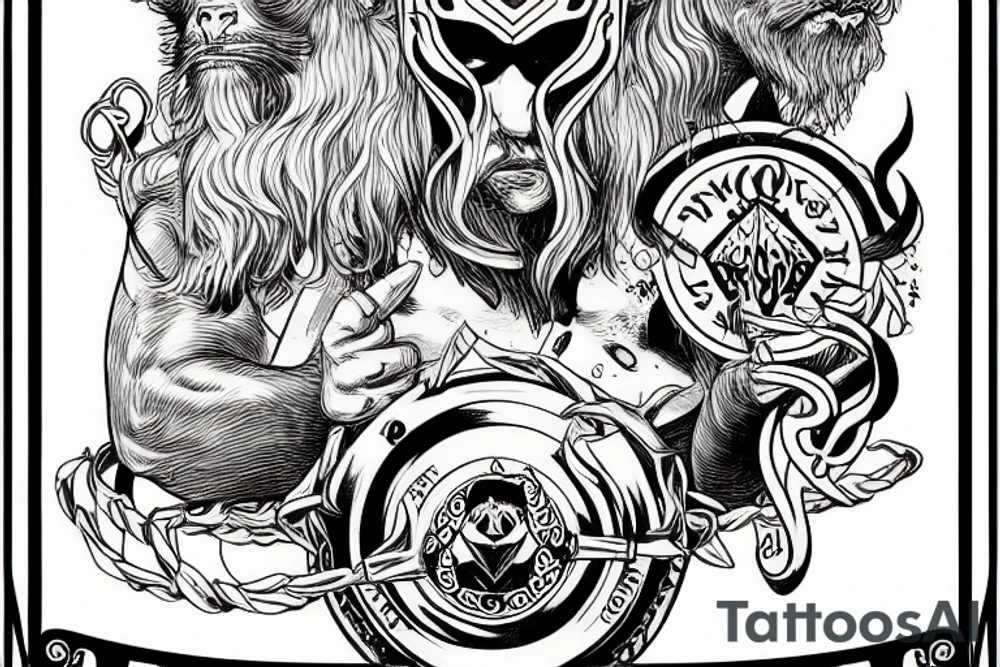 thor, deus do trovão, corvo, urso, mitologia nordica, zeus, barba tattoo idea