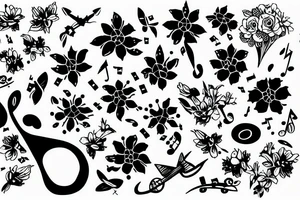 plane flowers music paint tattoo idea