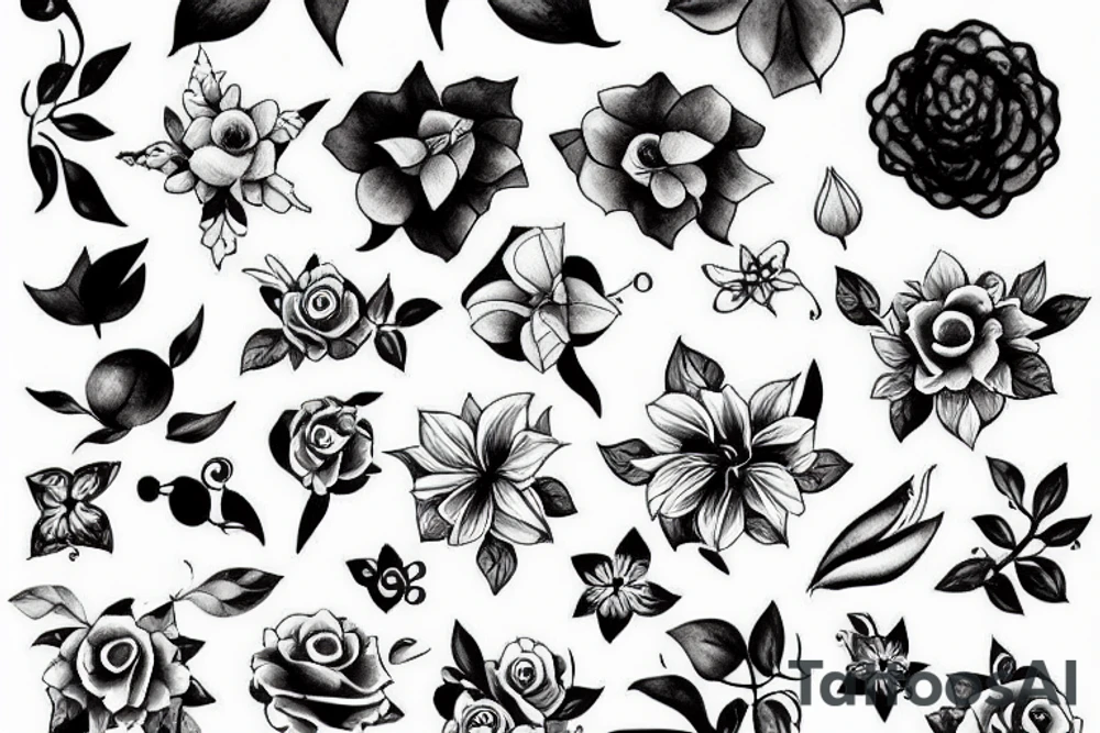 plane flowers music paint tattoo idea