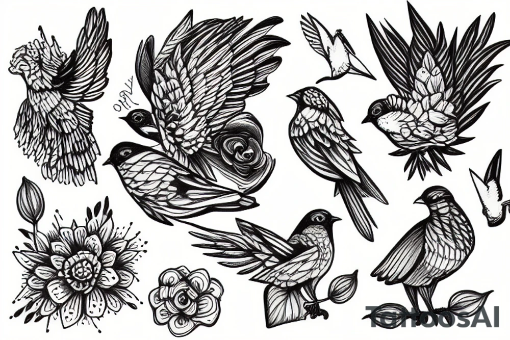 Sirin bird with flowers tattoo idea