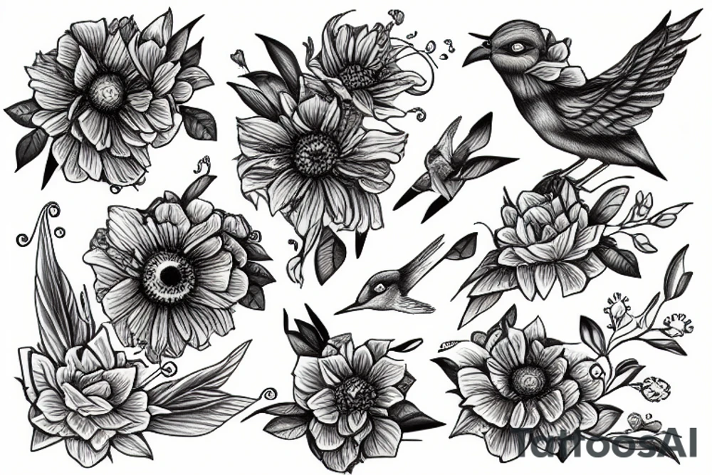 Sirin bird with flowers tattoo idea
