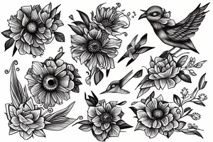 Sirin bird with flowers tattoo idea