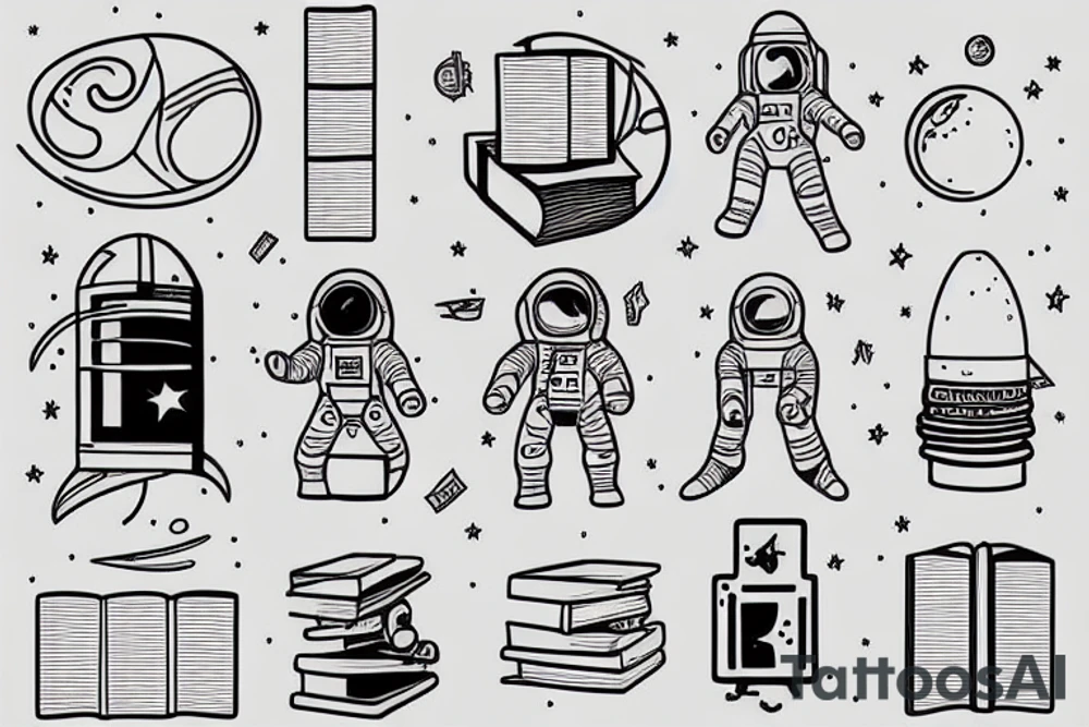 astronaut of books tattoo idea