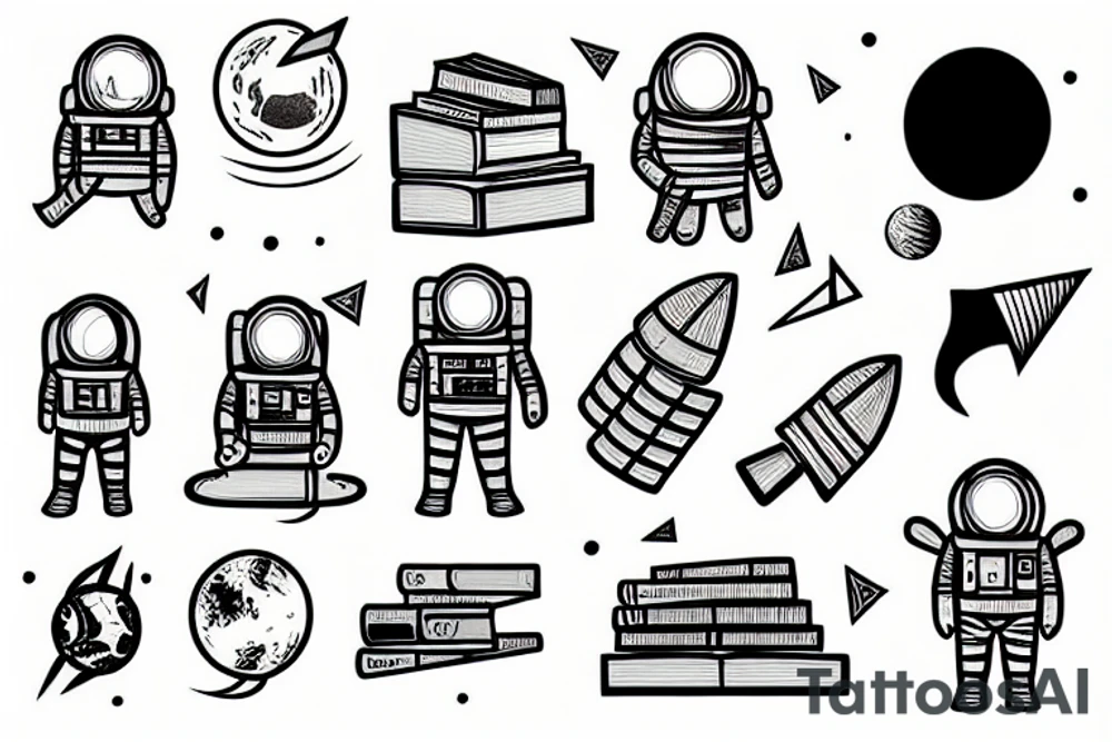astronaut of books tattoo idea