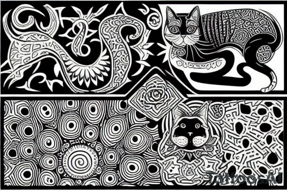 psychedelic cat and dog tattoo idea