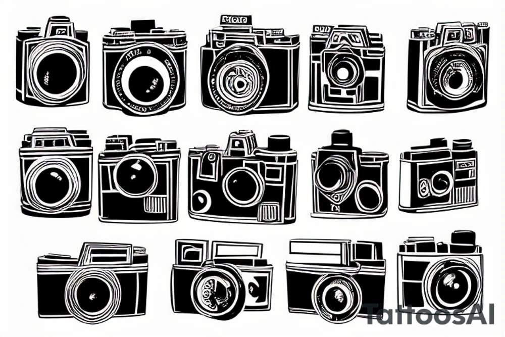 vintage camera and film roll tattoo idea
