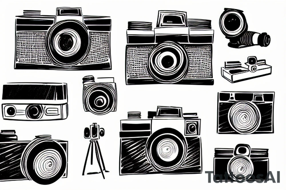 vintage camera and film roll tattoo idea