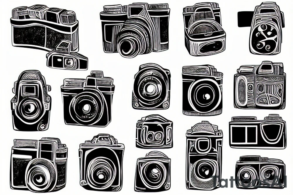 vintage camera and film roll tattoo idea