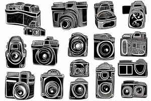 vintage camera and film roll tattoo idea