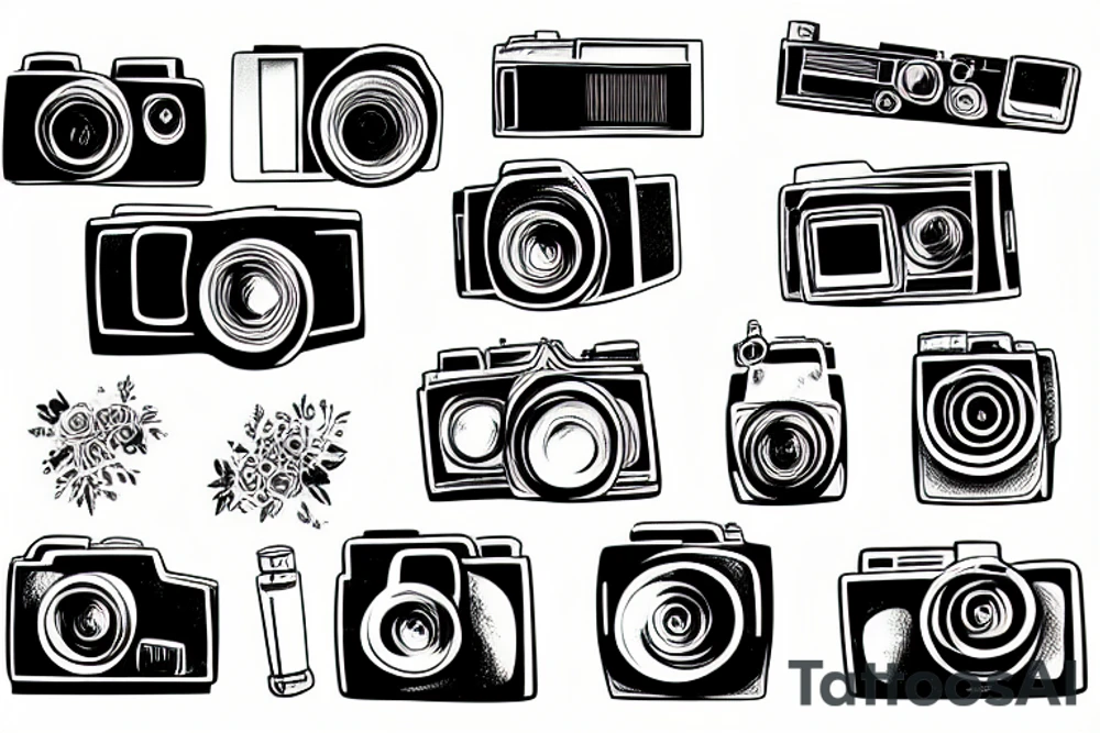 vintage camera and film roll tattoo idea