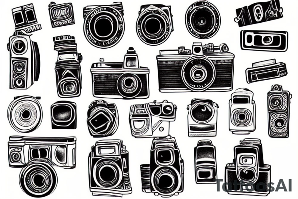 vintage camera and film roll tattoo idea