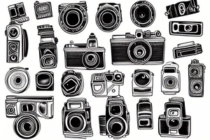 vintage camera and film roll tattoo idea