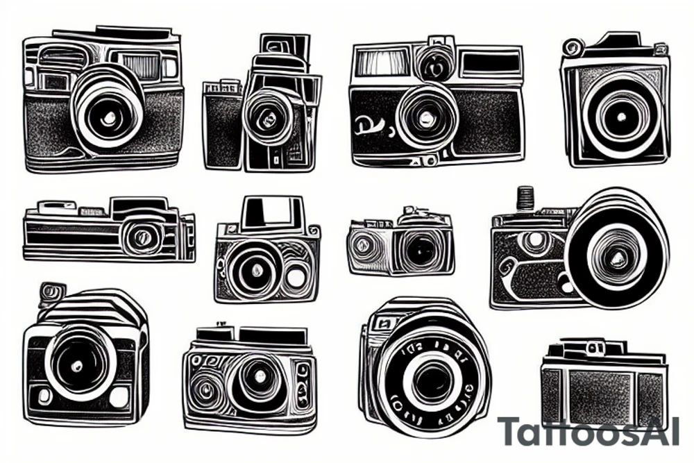 vintage camera and film roll tattoo idea
