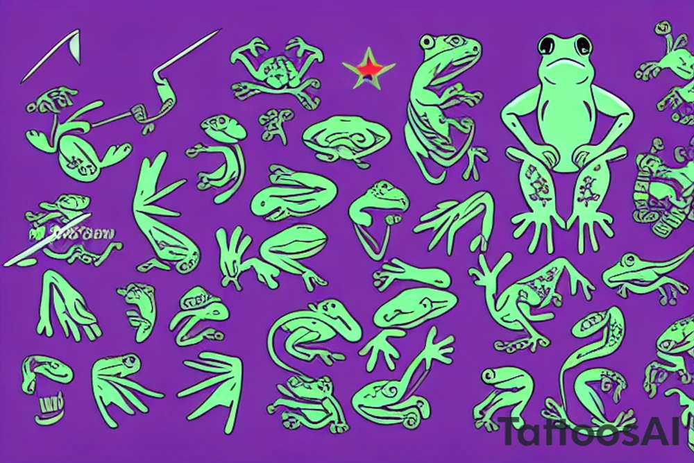 Neotraditional Vaporwave Frog with Sword tattoo idea