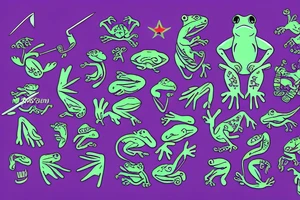 Neotraditional Vaporwave Frog with Sword tattoo idea