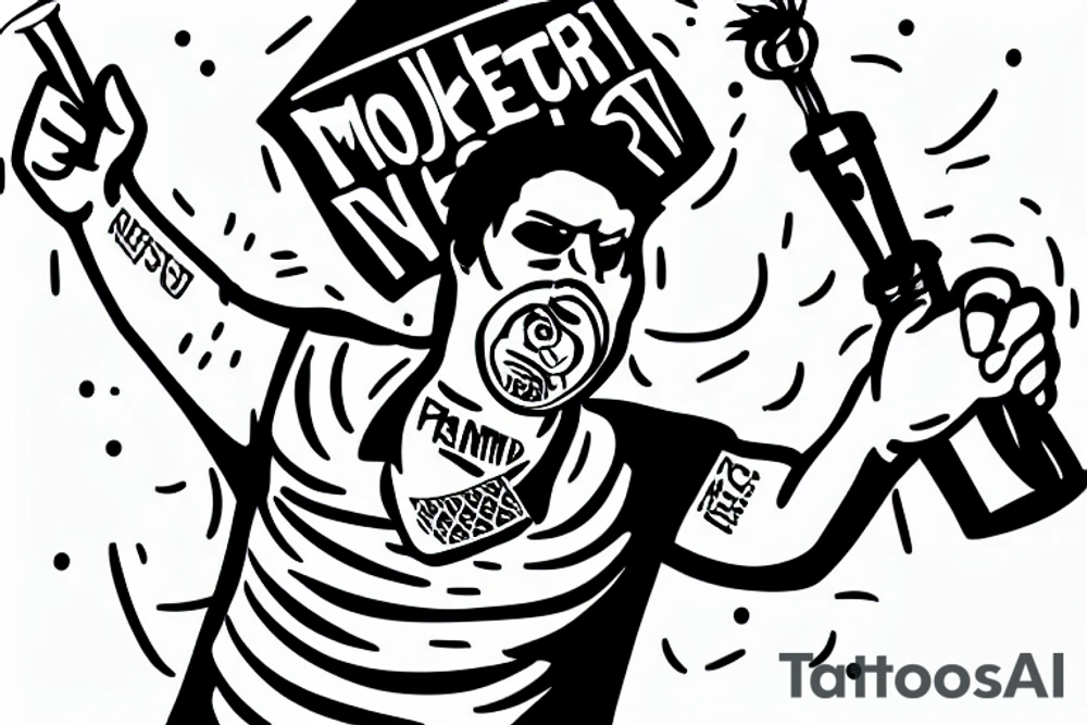 protester throwing a molotov cocktail tattoo idea