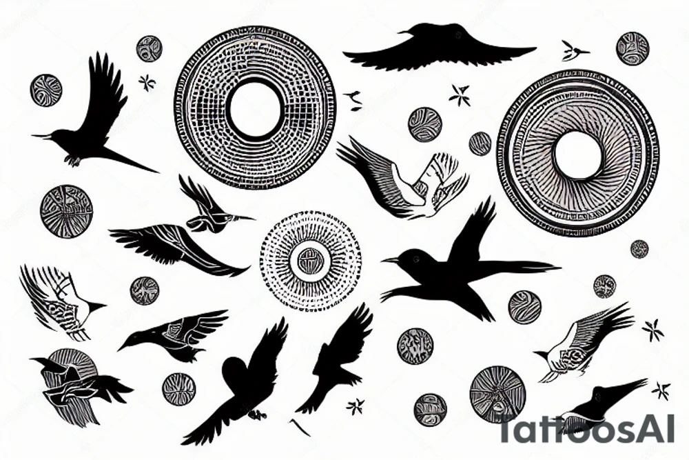 bird in sky with frisbee tattoo idea