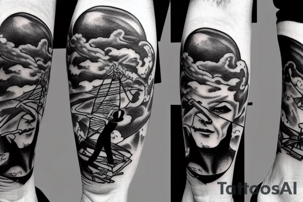 tightrope walker surrounded by dark clouds tattoo idea