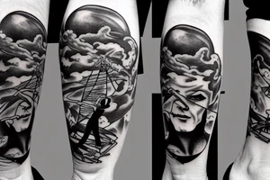 tightrope walker surrounded by dark clouds tattoo idea