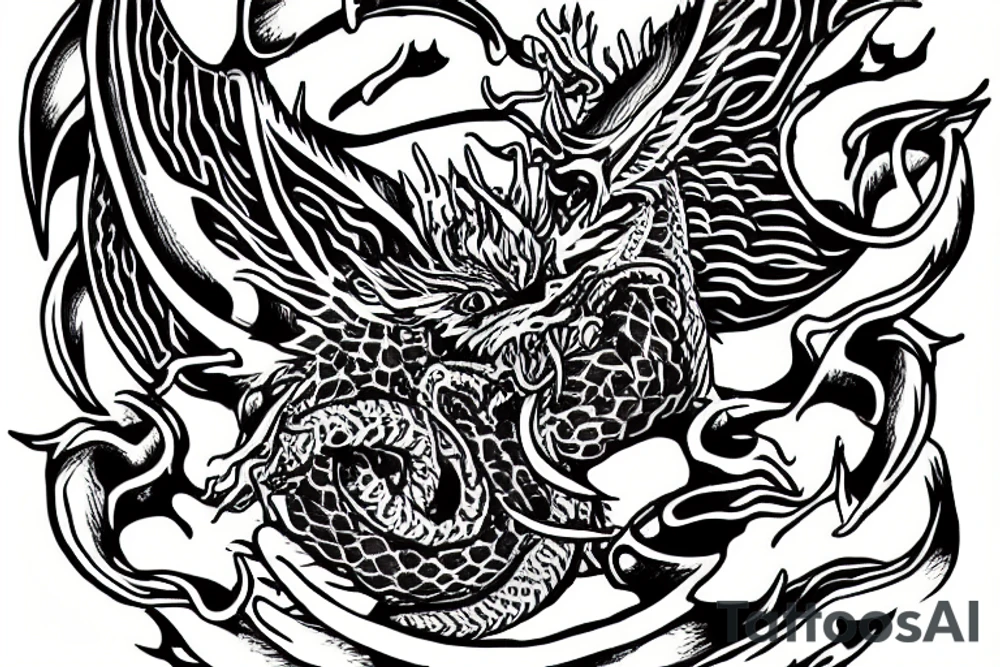 Sage dragon holds in his hands the knowledge of the whole world in the form of a ball tattoo idea