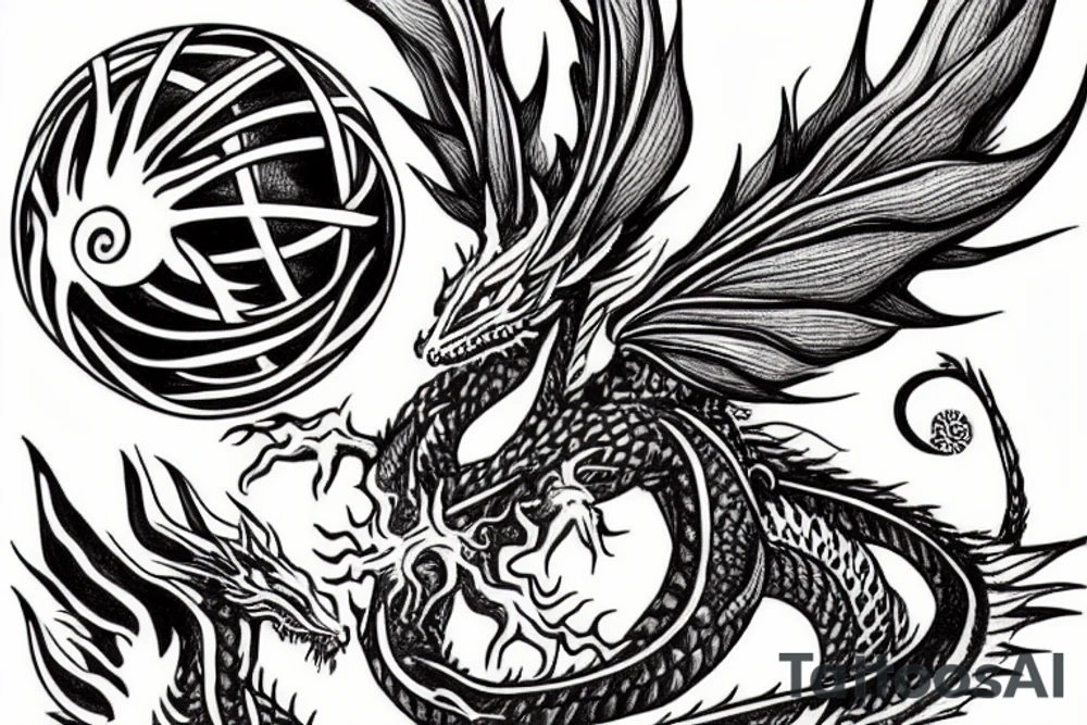 Sage dragon holds in his hands the knowledge of the whole world in the form of a ball tattoo idea