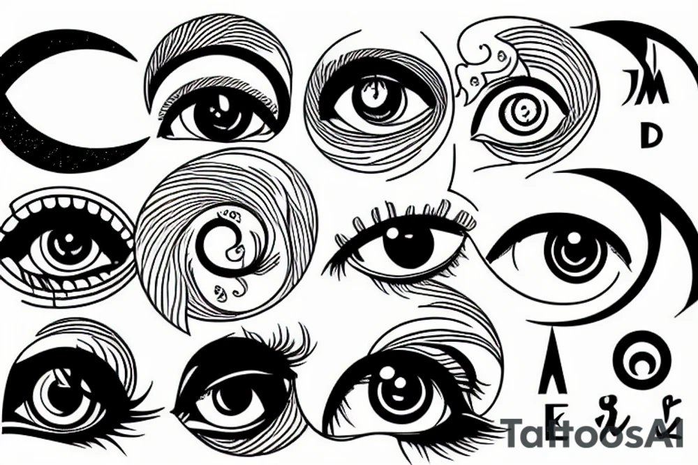 eye and moon symmetrical tattoo idea