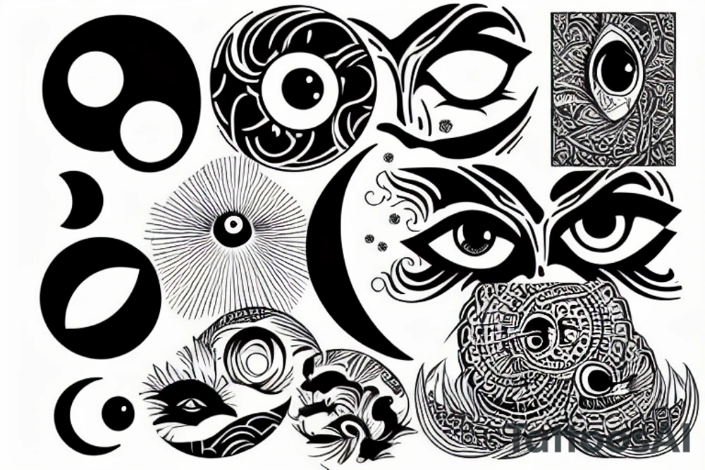 eye and moon symmetrical tattoo idea