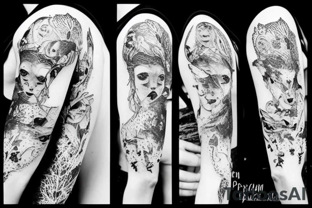Самурай рядом с сакуром и рекой tattoo idea