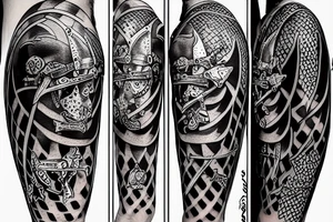 Knight with sword on battle horshe tattoo idea