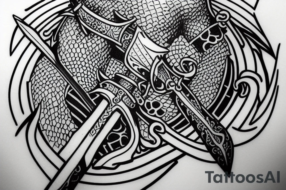 Knight with sword on battle horshe tattoo idea