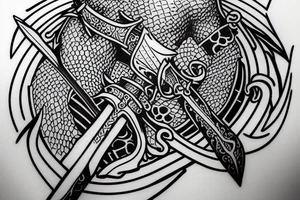 Knight with sword on battle horshe tattoo idea