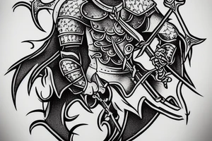 Knight with sword on battle horshe tattoo idea