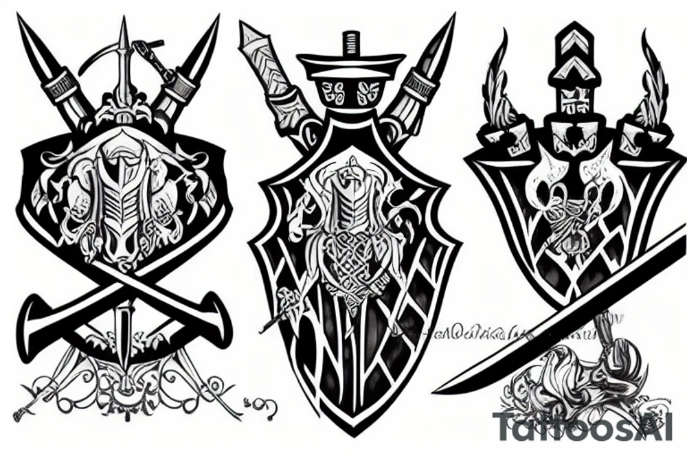 Knight with sword on battle horshe tattoo idea