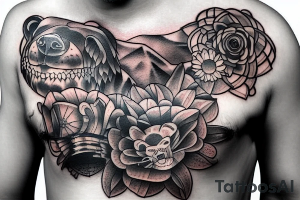 Bear shoulder chest tattoo idea