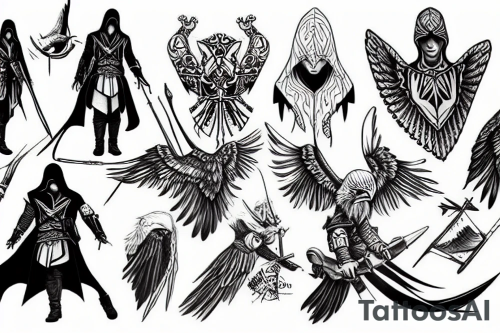 assassin's creed and eagle tattoo idea