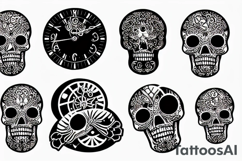 Key, skull, clock tattoo idea