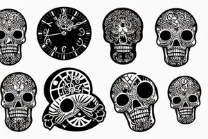 Key, skull, clock tattoo idea