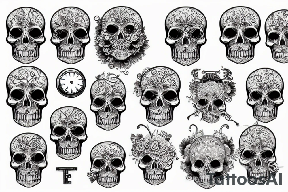 Key, skull, clock tattoo idea