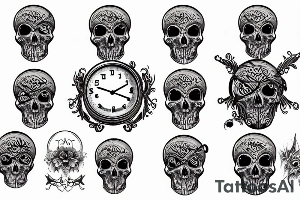 Key, skull, clock tattoo idea
