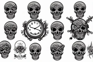 Key, skull, clock tattoo idea