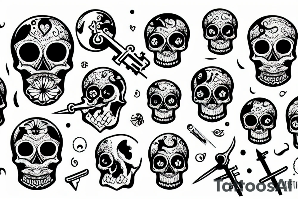 Key, skull, clock tattoo idea