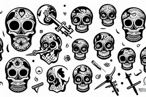 Key, skull, clock tattoo idea